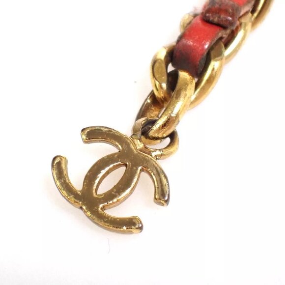 CHANEL CC Logo Charm Chain Belt 01S Leather Red Gold France Accessory - Picture 7 of 9